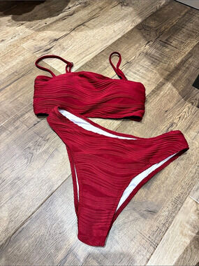 Zaful Textured Maroon Bikini Set